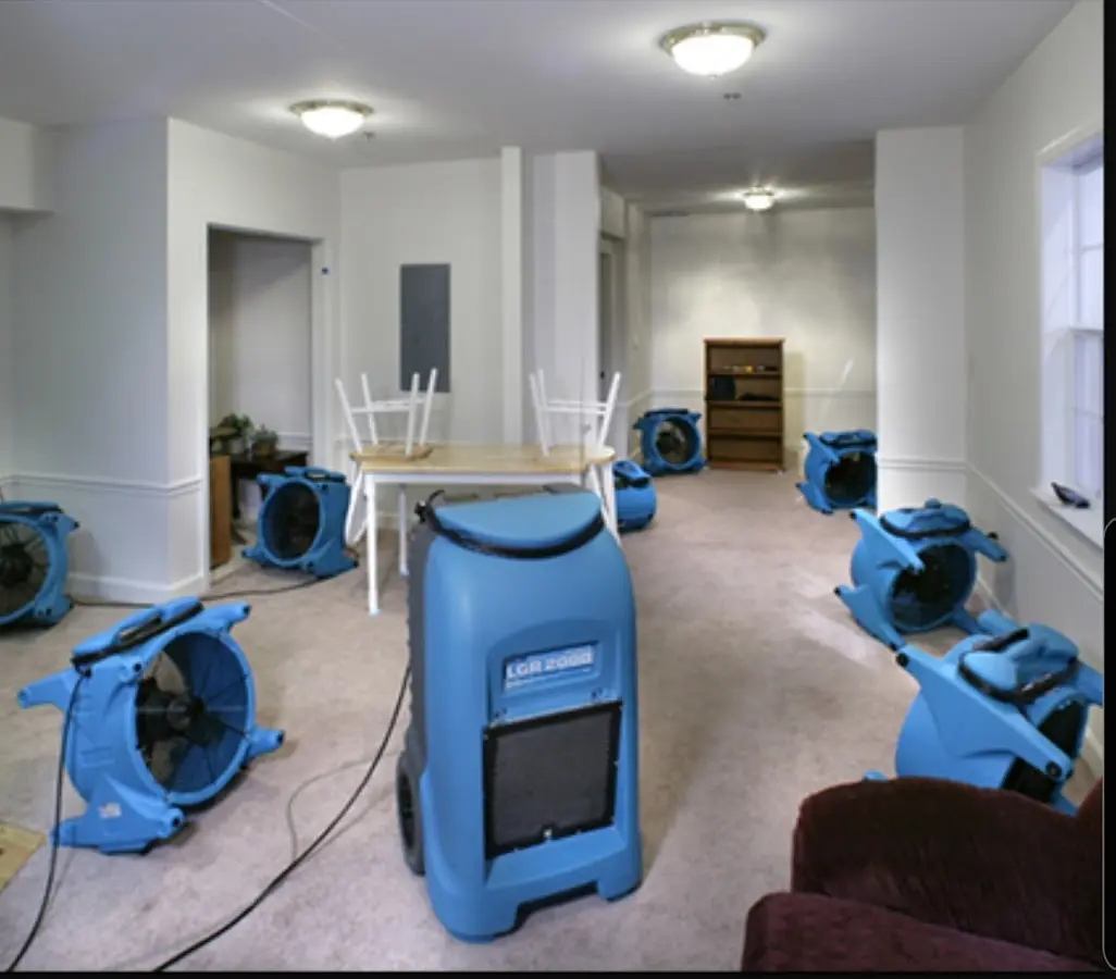 Air movers and dehumidifier setup for Water Extraction & Removal in Seymour